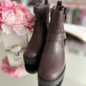 KENNETH COLE Beryl O-Ring Harness Boot Mid Brown Moto Size 7.5